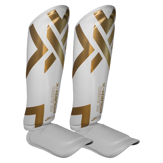Caneleira Muay Thai Power-X Edition - Branco Com Dourado