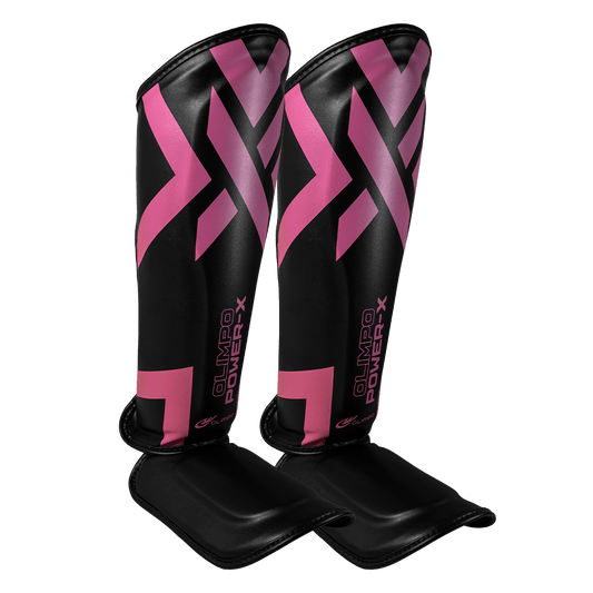 Caneleira de Muay Thai Power-X Edition - Preto Com Rosa - Olimpo