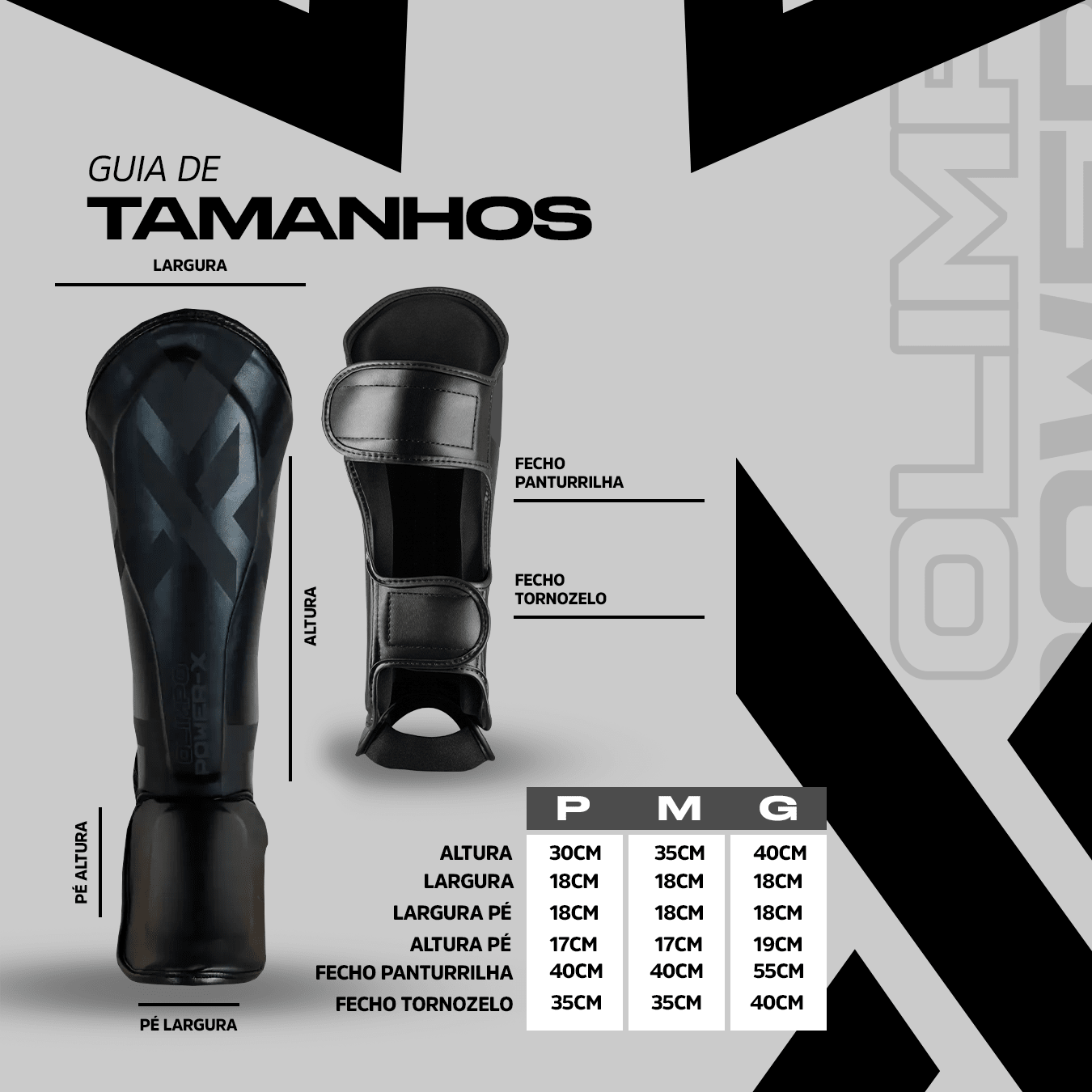 Caneleira de Muay Thai Power - X - Preto e Preto - Olimpo