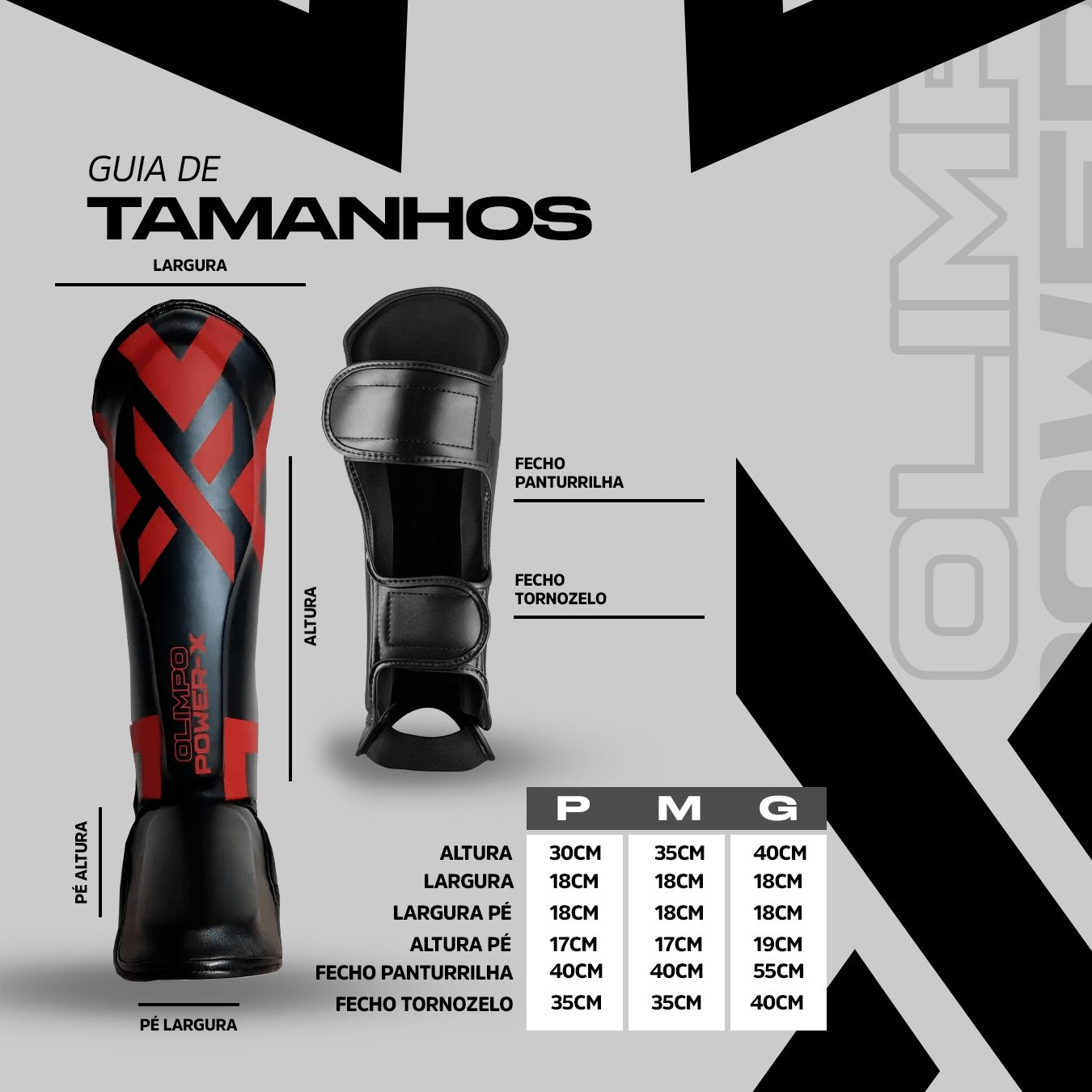 Caneleira de Muay Thai Power - X - Preto e Vermelho - Olimpo