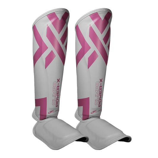 Caneleira Muay Thai Power-X Edition - Branco Com Rosa - Olimpo