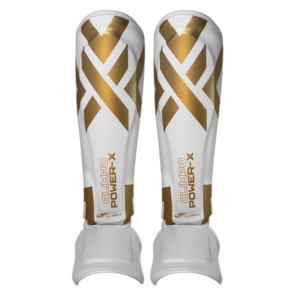 Caneleira Muay Thai Power-X Edition - Branco Com Dourado