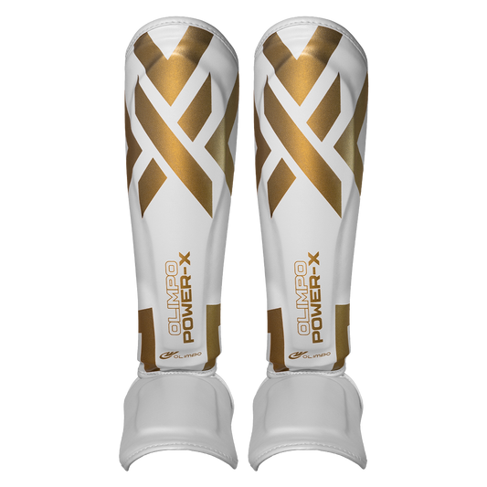Caneleira Muay Thai Power-X Edition - Branco Com Dourado