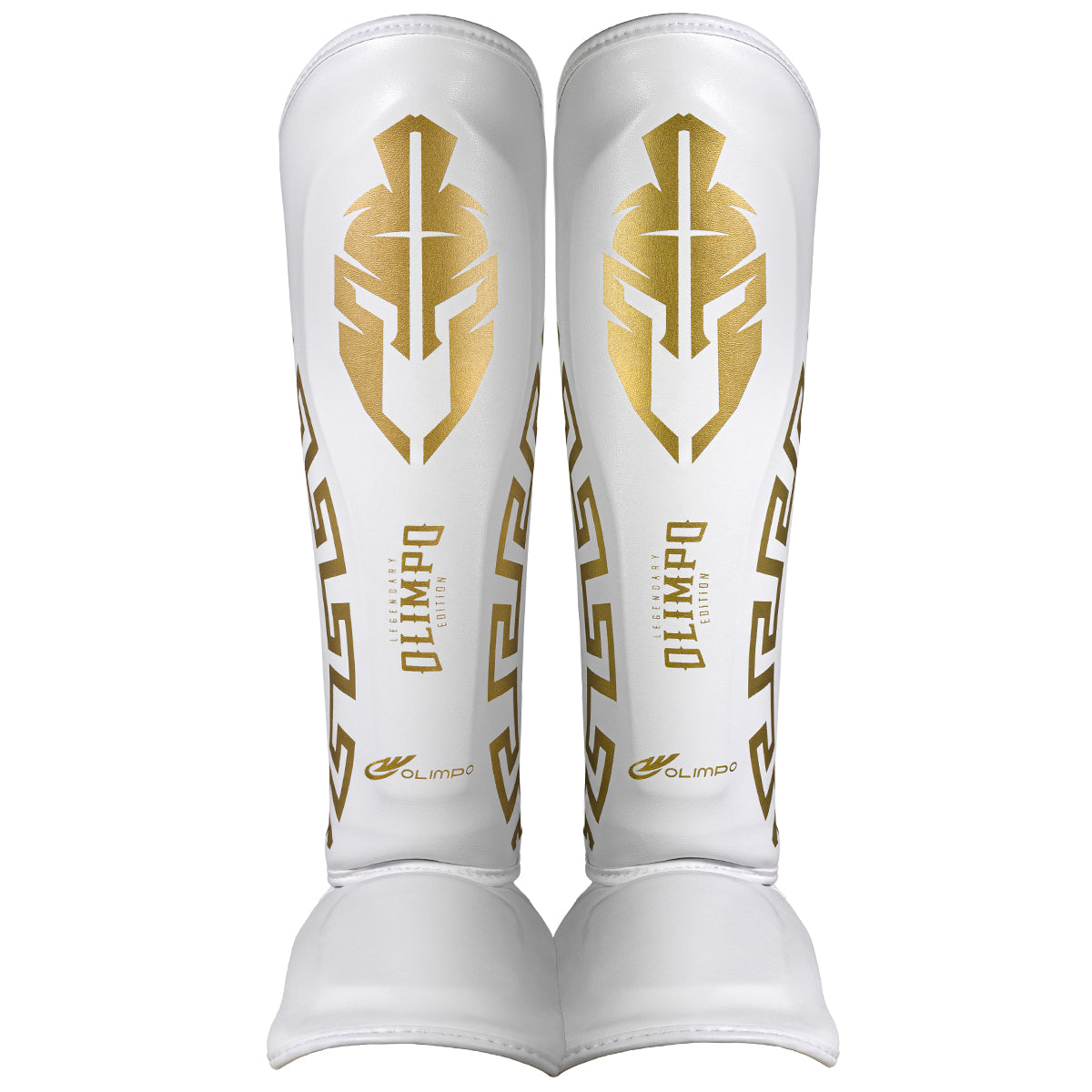 Caneleira de Muay Thai Legendary Edition – Branco com Dourado – Olimpo