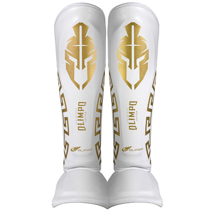 Caneleira de Muay Thai Legendary Edition – Branco com Dourado – Olimpo