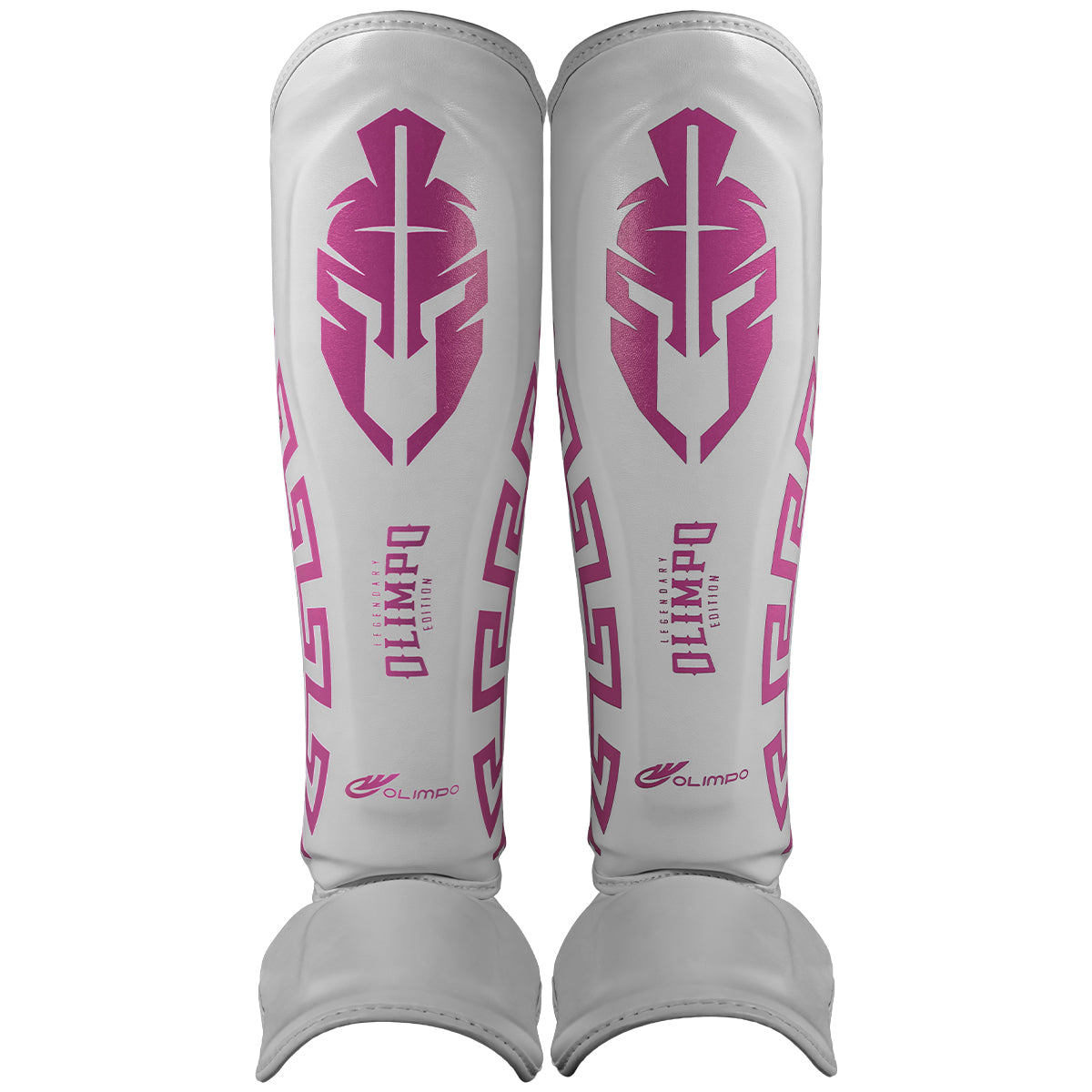 Caneleira de Muay Thai Legendary Edition – Branco com Rosa – Olimpo