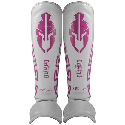 Caneleira de Muay Thai Legendary Edition – Branco com Rosa – Olimpo
