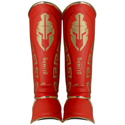 Caneleira de Muay Thai Legendary Edition – Vermelho com Dourado – Olimpo