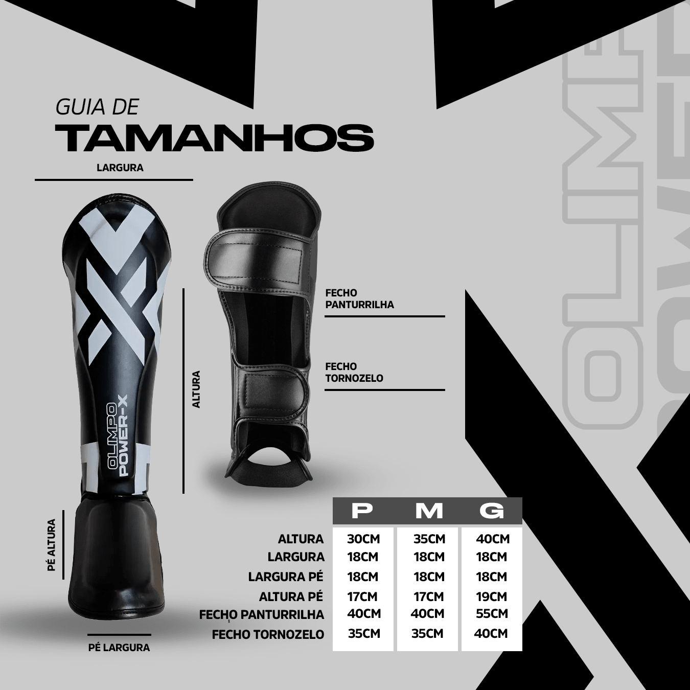 Caneleira de Muay Thai Power - X - Preto e Branco - Olimpo