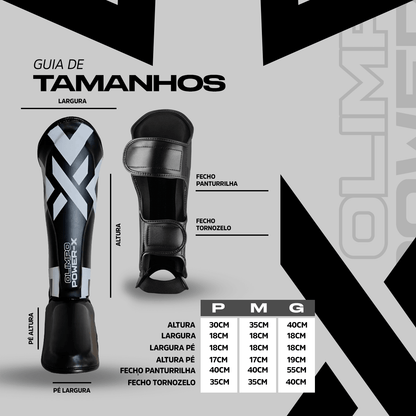 Caneleira de Muay Thai Power - X - Preto e Branco - Olimpo