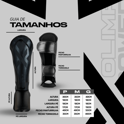 Caneleira de Muay Thai Power - X - Preto e Preto - Olimpo