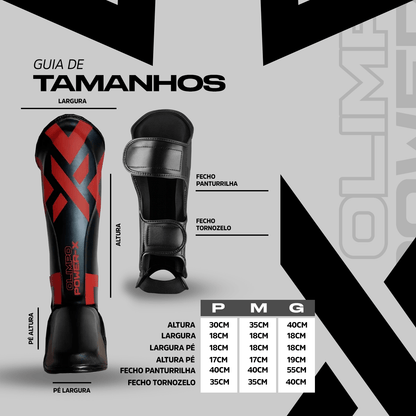 Caneleira de Muay Thai Power - X - Preto e Vermelho - Olimpo