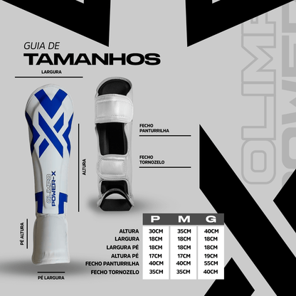 Caneleira Muay Thai Power - X Edition - Branco Com Azul - Olimpo