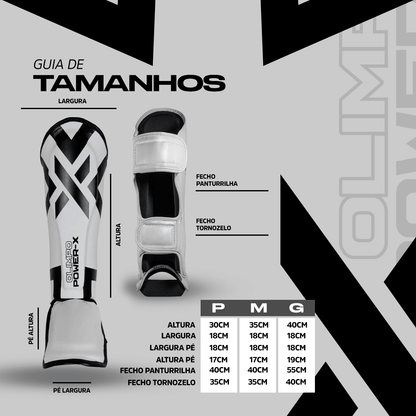 Caneleira Muay Thai Power - X Edition - Branco Com Preto - Olimpo