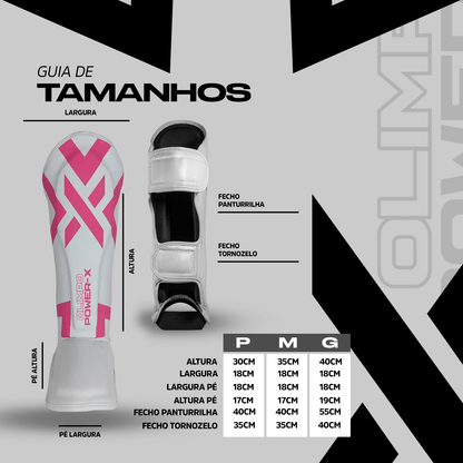 Caneleira Muay Thai Power - X Edition - Branco Com Rosa - Olimpo