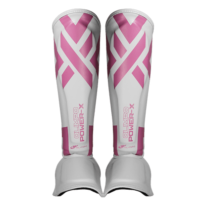 Caneleira Muay Thai Power-X Edition - Branco Com Rosa - Olimpo