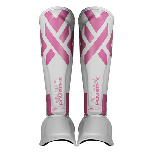 Caneleira Muay Thai Power-X Edition - Branco Com Rosa - Olimpo