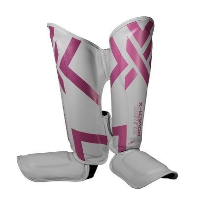 Caneleira Muay Thai Power-X Edition - Branco Com Rosa - Olimpo