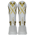 Caneleira Muay Thai Power-X Edition branco com dourado vista frontal