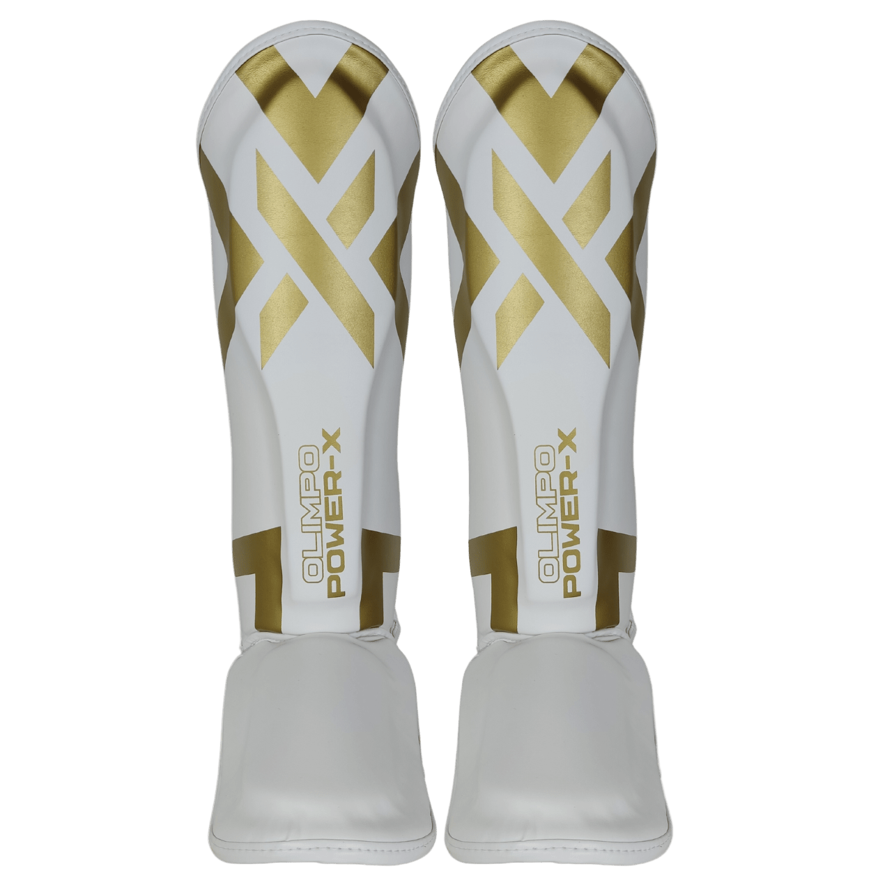 Caneleira Muay Thai Power-X Edition branco com dourado vista frontal