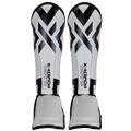 Caneleira Muay Thai Power-X Edition branco com preto vista frontal