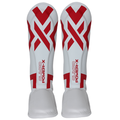 Caneleira de Muay Thai Power-X Branco e Vermelho