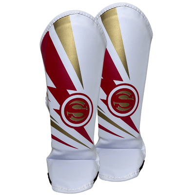 Caneleira de Muay Thai Infantil Super-Hero Branco e Vermelho para crianças