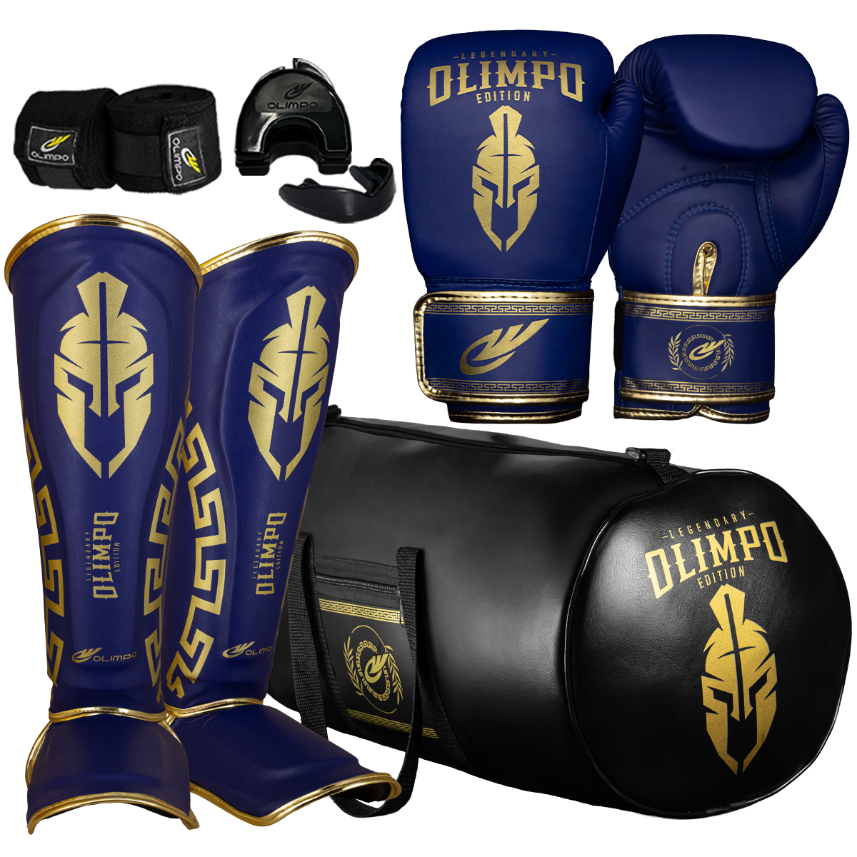 Kit Completo de Muay Thai Legendary Edition – Azul com Dourado – Olimpo