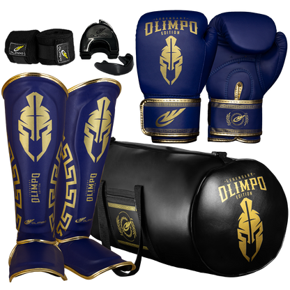 Kit Completo de Muay Thai Legendary Edition – Azul com Dourado – Olimpo