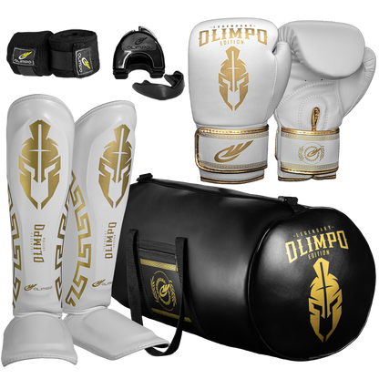 Kit Completo de Muay Thai Legendary Edition – Branco com Dourado – Olimpo