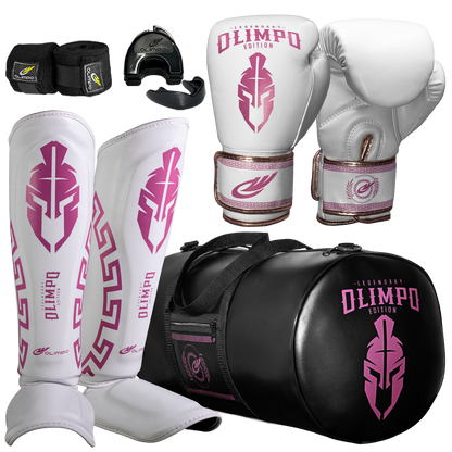 Kit Completo de Muay Thai Legendary Edition – Branco com Rosa – Olimpo