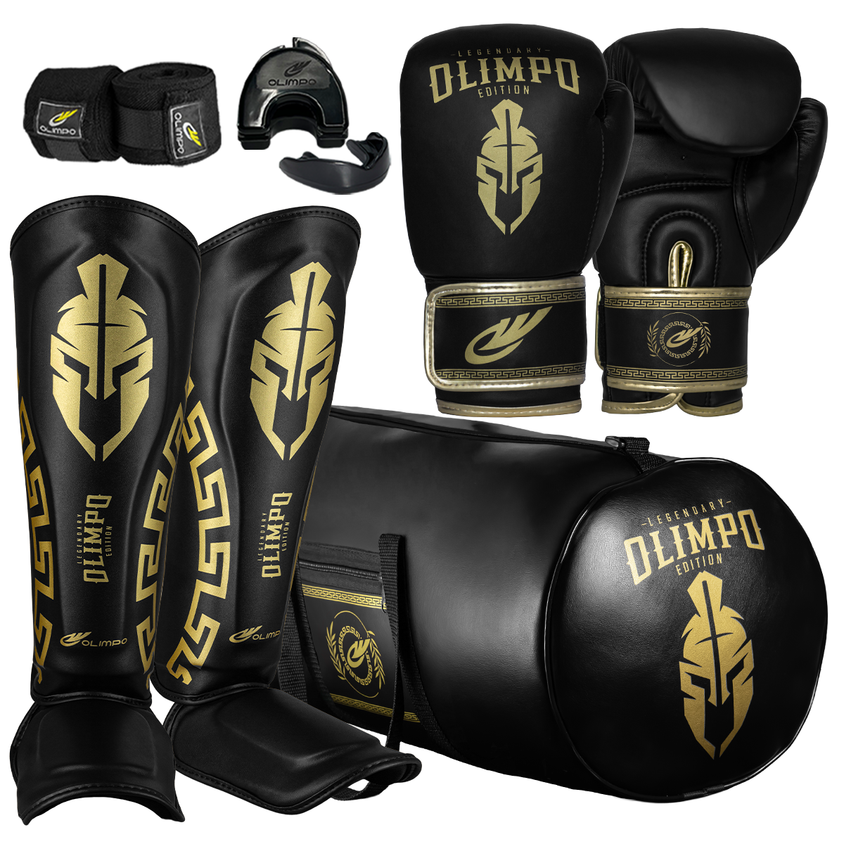 Kit Completo de Muay Thai Legendary Edition – Preto com Dourado – Olimpo