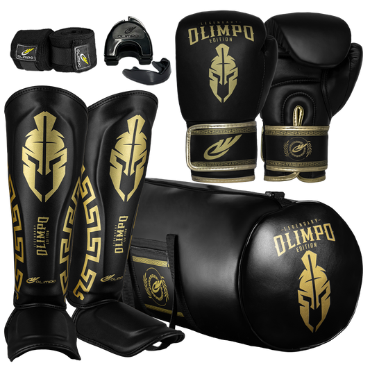 Kit Completo de Muay Thai Legendary Edition – Preto com Dourado – Olimpo