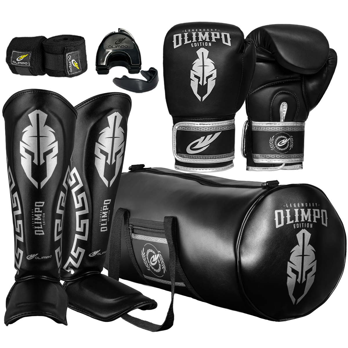 Kit Completo de Muay Thai Legendary Edition – Preto com Prata – Olimpo