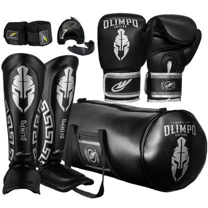 Kit Completo de Muay Thai Legendary Edition – Preto com Prata – Olimpo