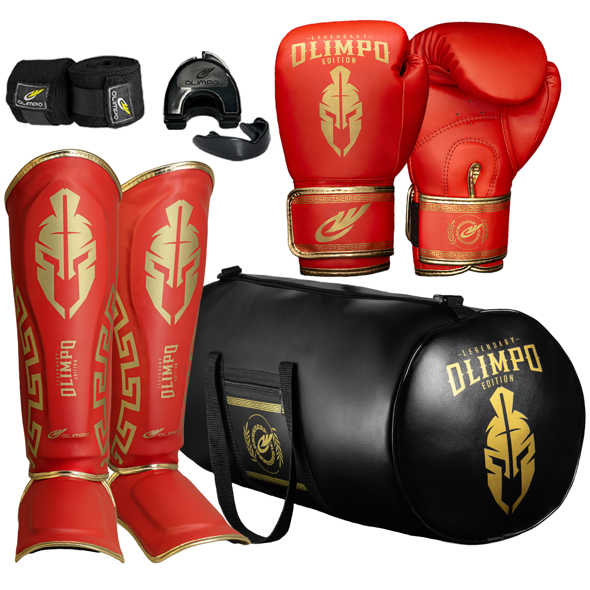 Kit Completo de Muay Thai Legendary Edition – Vermelho com Dourado – Olimpo