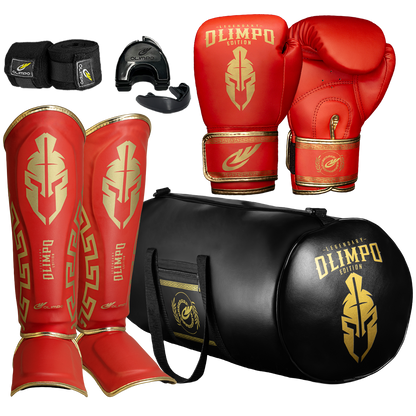 Kit Completo de Muay Thai Legendary Edition – Vermelho com Dourado – Olimpo