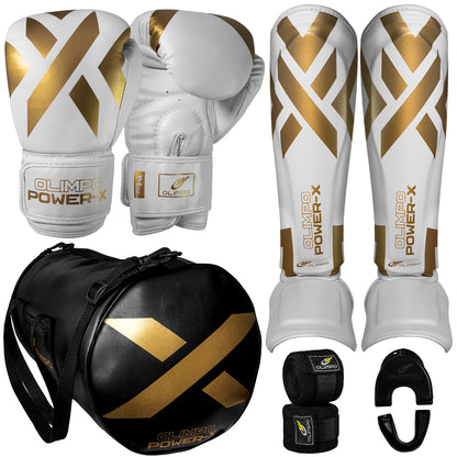 Kit Muay Thai Completo Power-X – Branco com Dourado – Olimpo