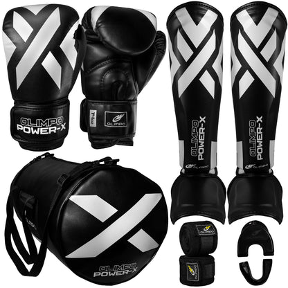 Kit Muay Thai Completo Power-X – Preto com Branco – Olimpo