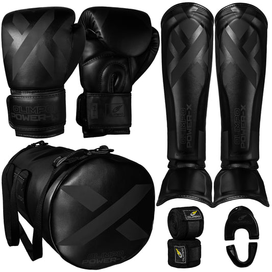 Kit Muay Thai Completo Power-X – Preto com Preto – Olimpo