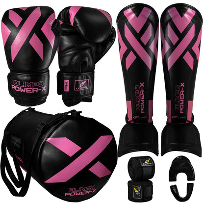 Kit Muay Thai Completo Power-X – Preto com Rosa – Olimpo