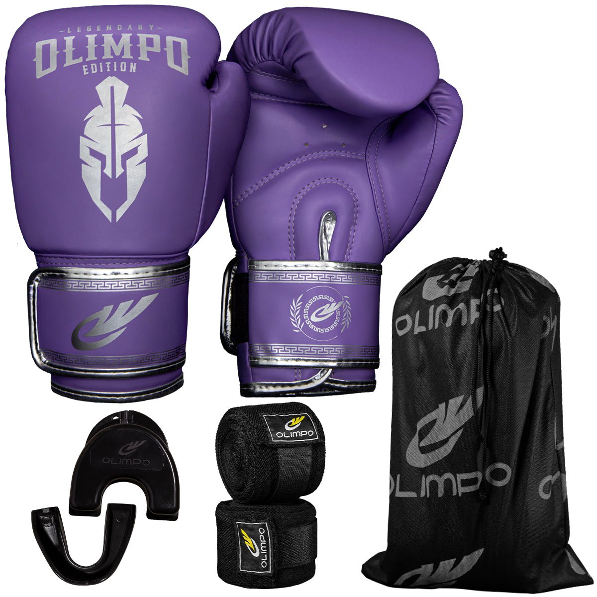 Kit Luva de Boxe, Bandagem e Bucal Legendary Edition – Lilás com Prata – Olimpo