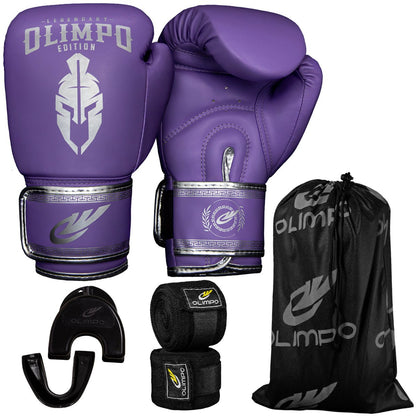 Kit Luva de Boxe, Bandagem e Bucal Legendary Edition – Lilás com Prata – Olimpo