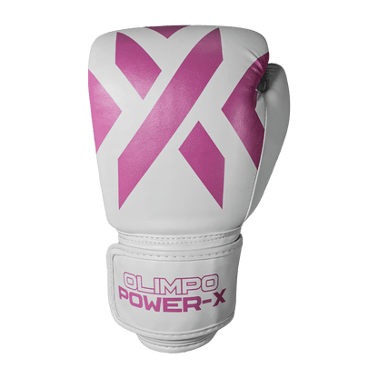 Kit Luva de Boxe, Bandagem e Bucal Power-X – Branco com Rosa – Olimpo (luva, foto 2)