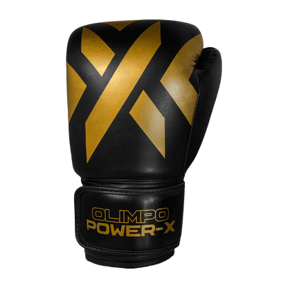 Kit Luva de Boxe, Bandagem e Bucal Power-X – Preto com Dourado – Olimpo (luva, foto 2)