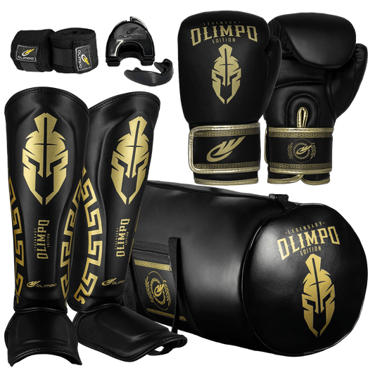 Kit Completo de Muay Thai Legendary Edition – Preto com Dourado – Olimpo