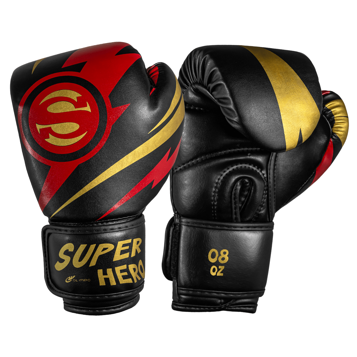 Luva de Boxe e Muay Thai Infantil Super-Hero – Preto com Dourado – Olimpo