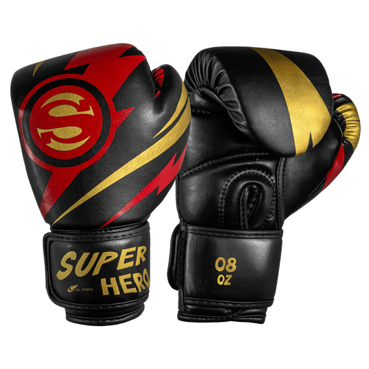 Luva de Boxe e Muay Thai Infantil Super-Hero – Preto com Dourado – Olimpo