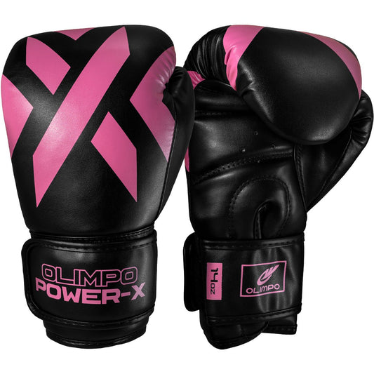 Luva de Boxe e Muay Thai Power-X - Preto e Rosa - Olimpo
