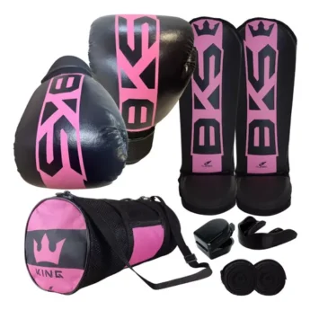 Kit Muay Thai Boxe Luva Caneleira Bolsa Band. Bucal Feminino